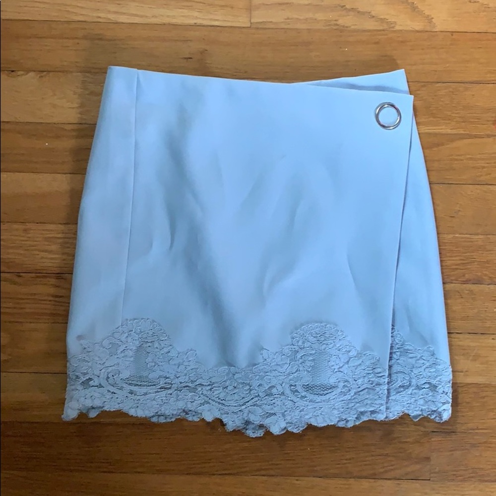 Baby Blue Lace Trim Wrap Mini Skirt